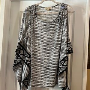 Michael Kors Cold Shoulder Beautiful Drape Blouse Reptile Pattern XL